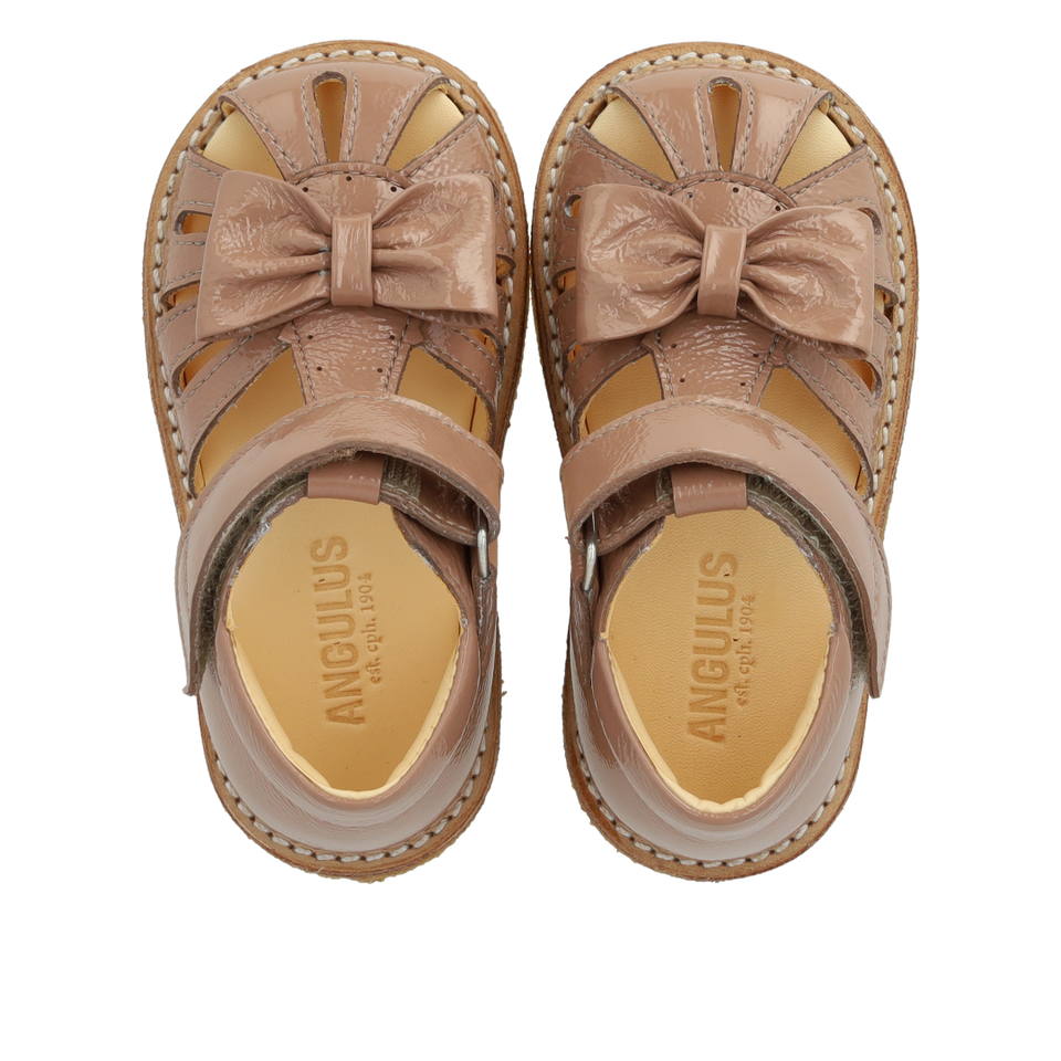 Beginner sandal with bow and velcro closure - Clay