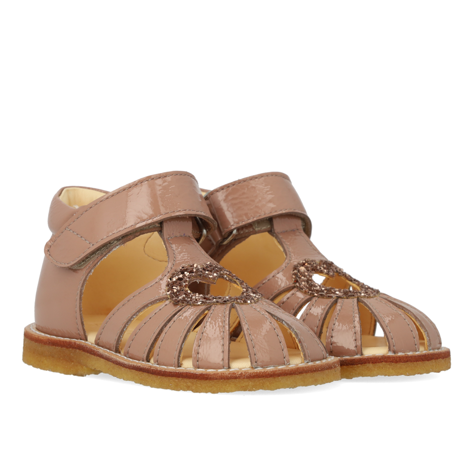 Heart sandal with glitter and velcro closure - Clay