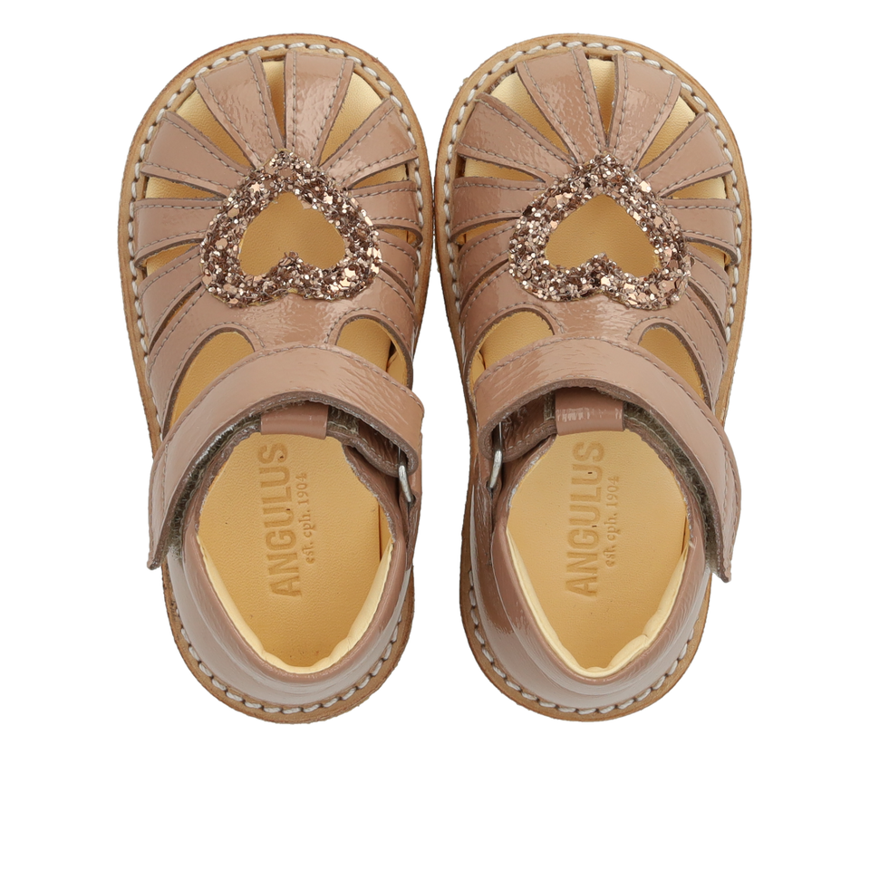 Heart sandal with glitter and velcro closure - Clay