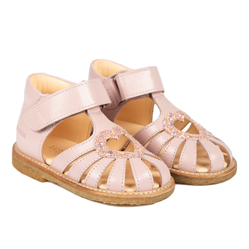 Heart sandal with glitter and velcro closure - Pale Rose